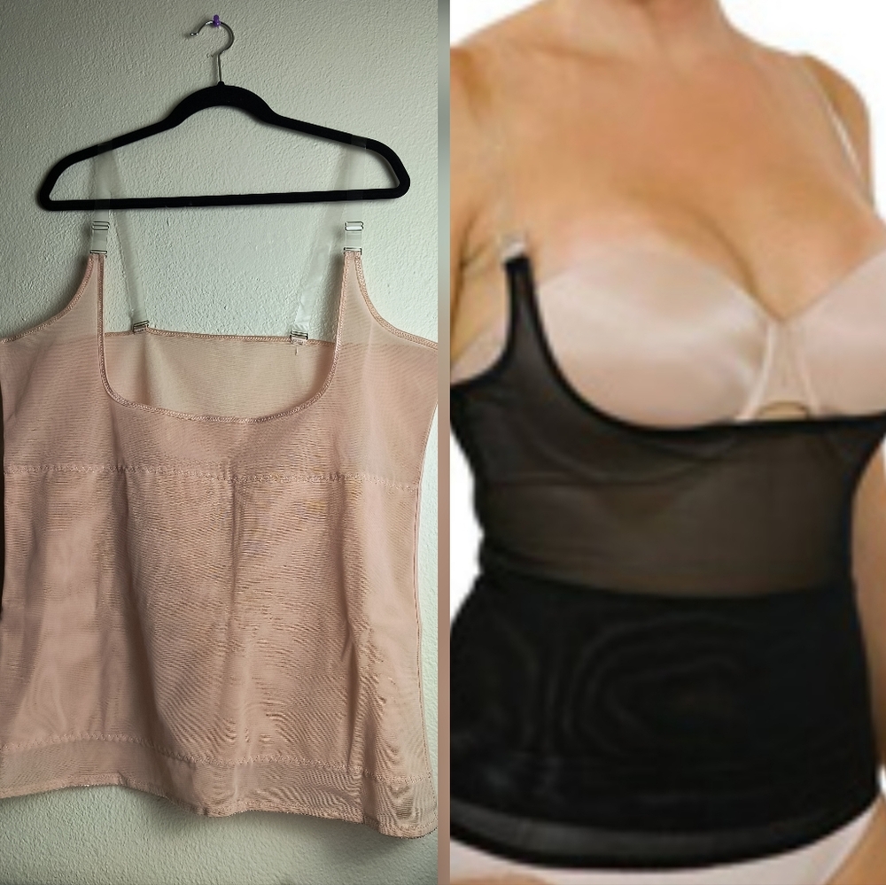 Kymaro Cami Seamless Mesh Shapewear Camisole in Nude XXXL Clear Straps
